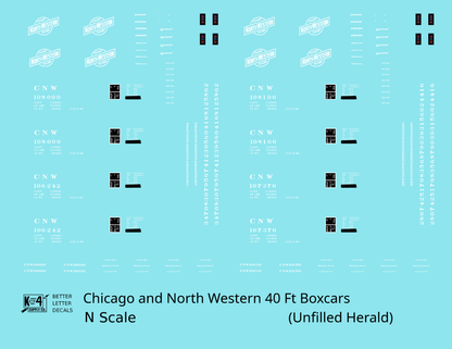 Chicago and North Western 40 Ft Boxcar White Unfilled Herald