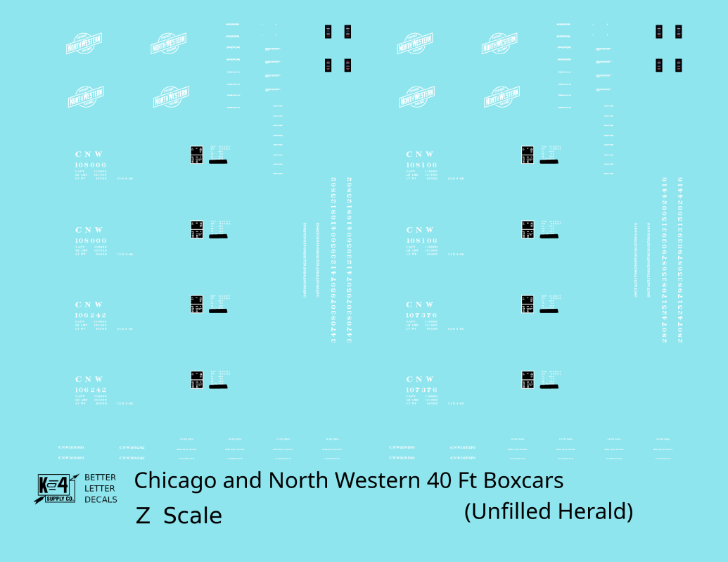 Chicago and North Western 40 Ft Boxcar White Unfilled Herald