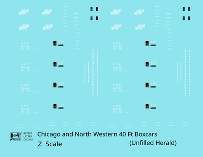 Chicago and North Western 40 Ft Boxcar White Unfilled Herald