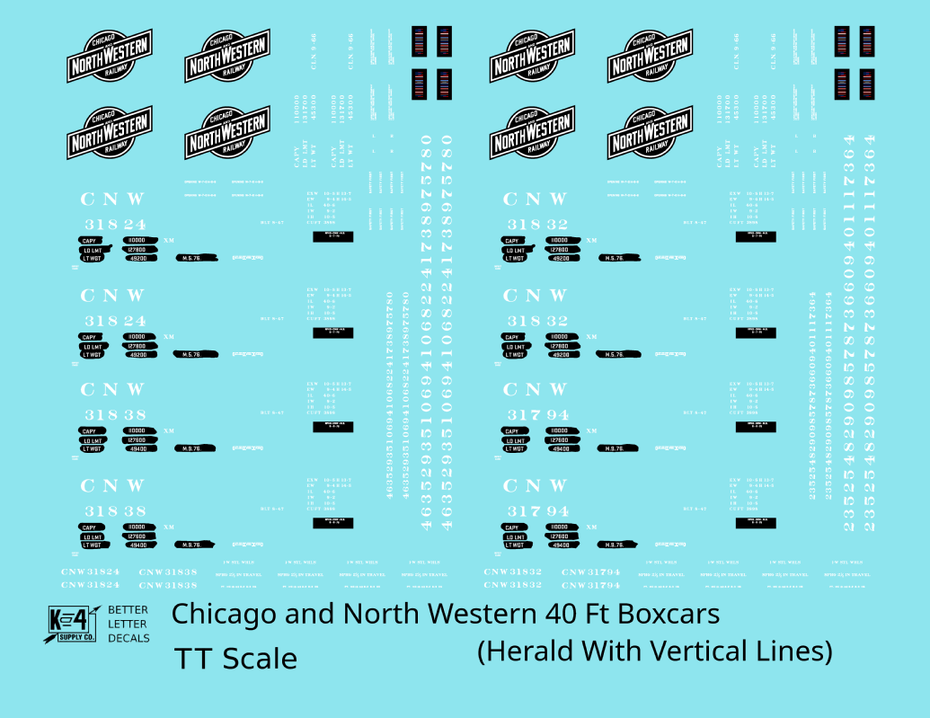 Chicago and North Western 40 Ft Boxcar White and Black Vertical Edge Line Herald
