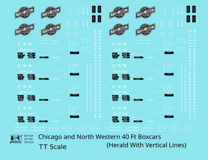Chicago and North Western 40 Ft Boxcar White and Black Vertical Edge Line Herald