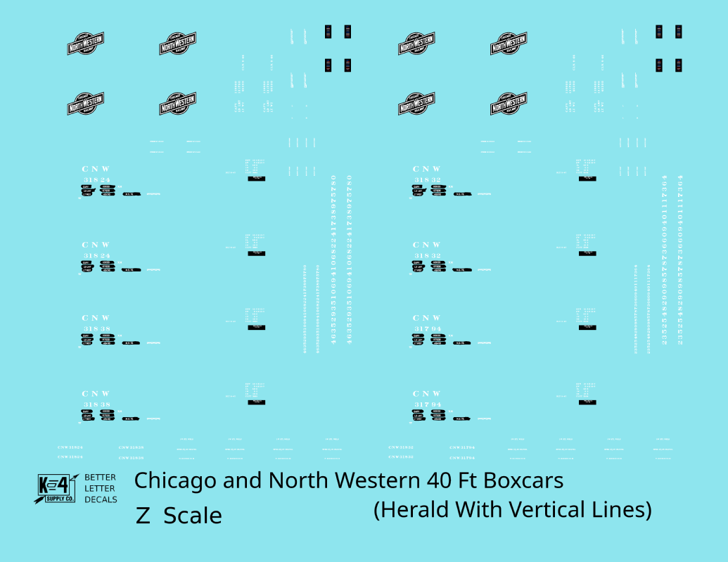 Chicago and North Western 40 Ft Boxcar White and Black Vertical Edge Line Herald