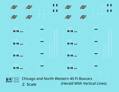 Chicago and North Western 40 Ft Boxcar White and Black Vertical Edge Line Herald