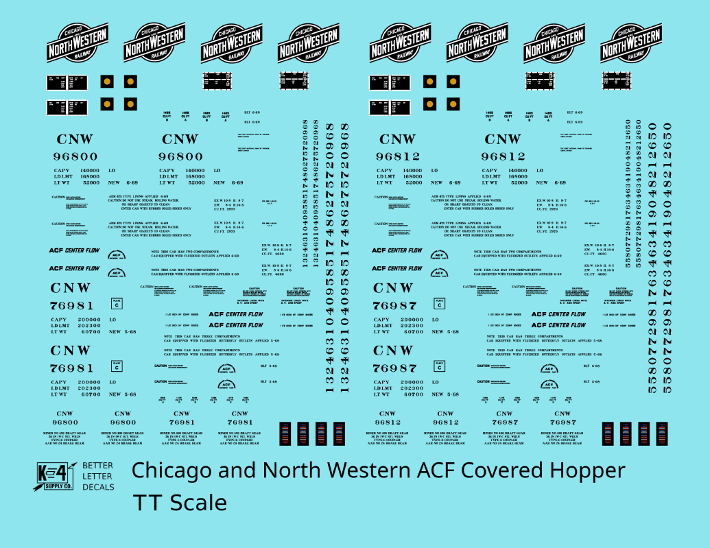 Chicago and North Western ACF Covered Hopper Black  - Decal - Choose Scale