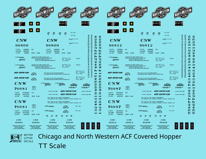 Chicago and North Western ACF Covered Hopper Black  - Decal - Choose Scale