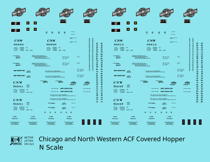 Chicago and North Western ACF Covered Hopper Black  - Decal - Choose Scale