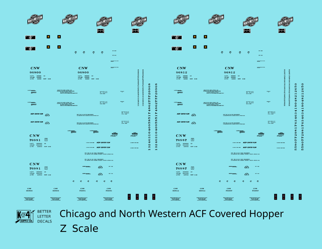 Chicago and North Western ACF Covered Hopper Black  - Decal - Choose Scale
