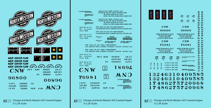 Chicago and North Western ACF Covered Hopper Black  - Decal - Choose Scale