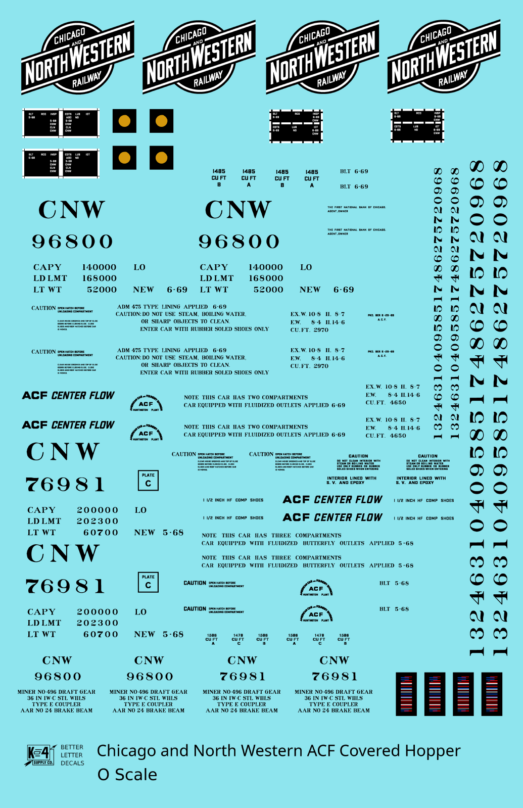 Chicago and North Western ACF Covered Hopper Black  - Decal Sheet
