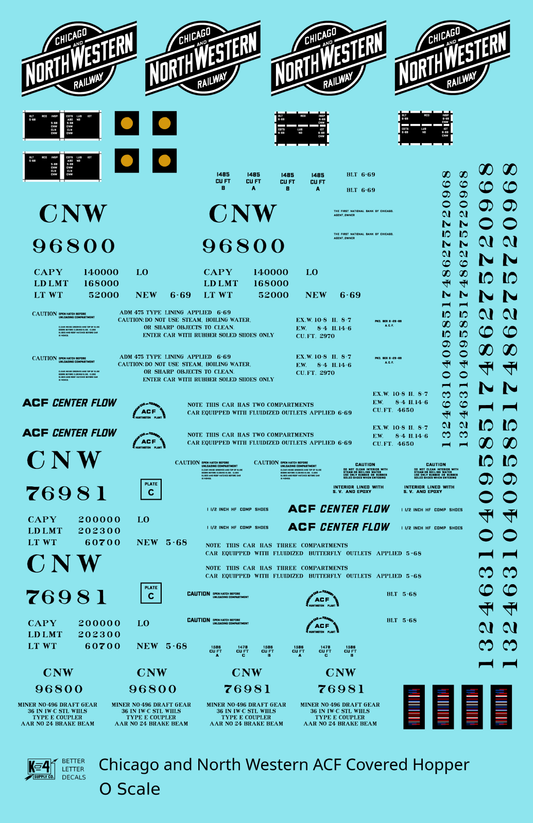 Chicago and North Western ACF Covered Hopper Black  - Decal Sheet