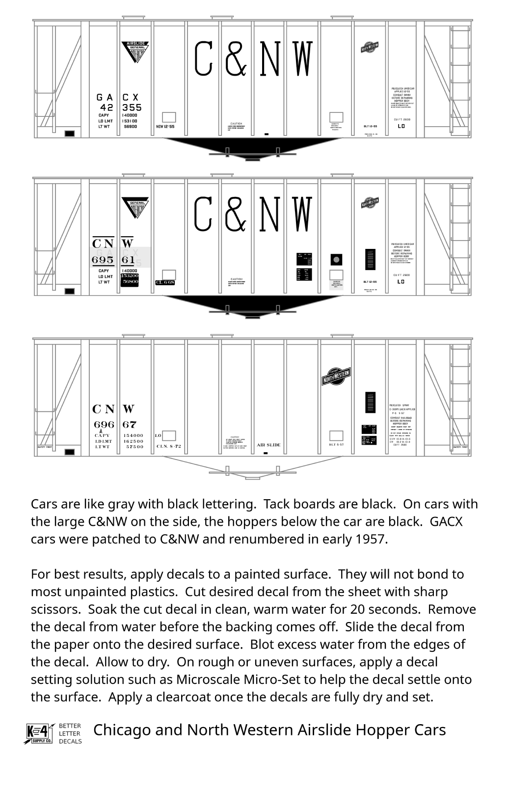 Chicago and North Western Airslide Covered Hopper Black  - Decal