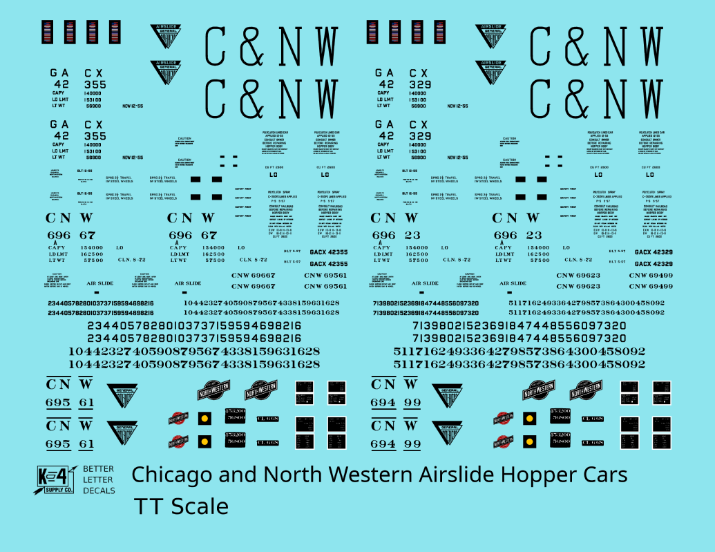Chicago and North Western Airslide Covered Hopper Black  - Decal - Choose Scale