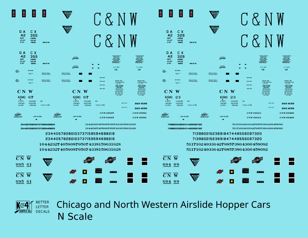 Chicago and North Western Airslide Covered Hopper Black  - Decal - Choose Scale