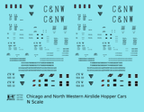 Chicago and North Western Airslide Covered Hopper Black  - Decal - Choose Scale