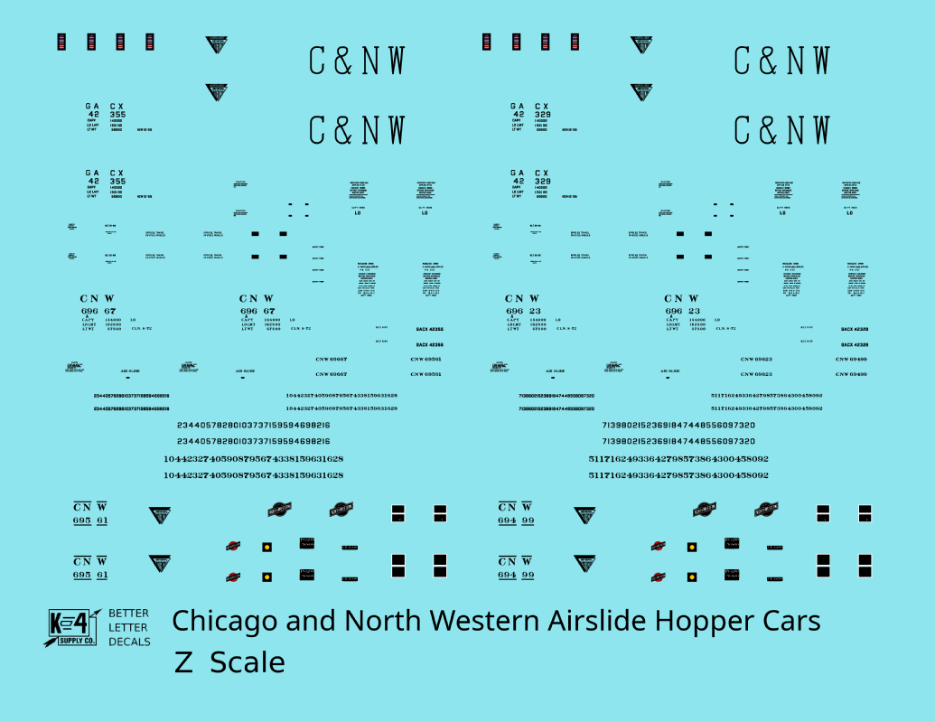 Chicago and North Western Airslide Covered Hopper Black  - Decal - Choose Scale