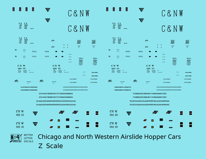 Chicago and North Western Airslide Covered Hopper Black  - Decal - Choose Scale