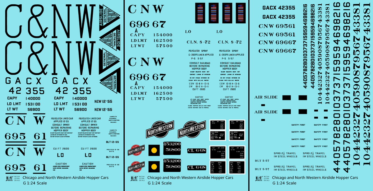 Chicago and North Western Airslide Covered Hopper Black  - Decal - Choose Scale