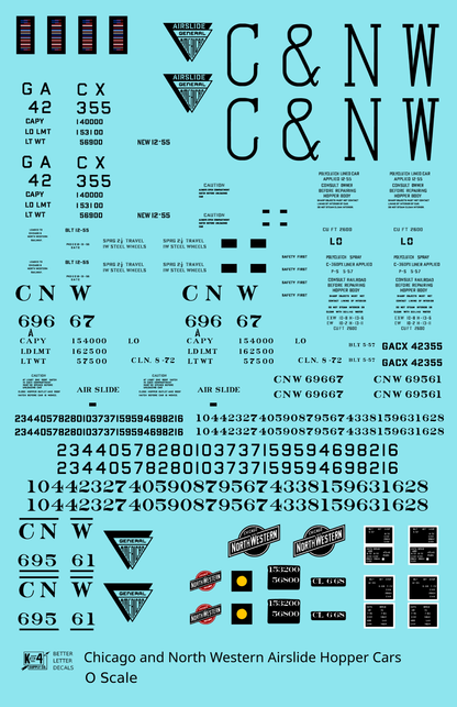 Chicago and North Western Airslide Covered Hopper Black  - Decal - Choose Scale