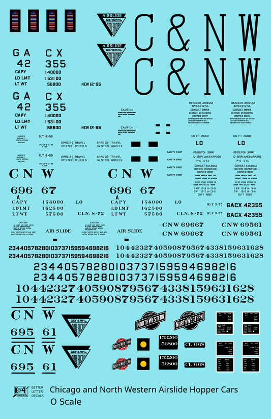 Chicago and North Western Airslide Covered Hopper Black  - Decal Sheet