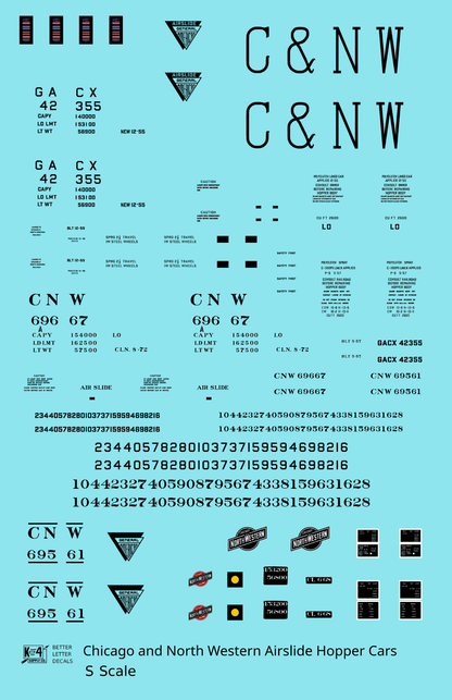 Chicago and North Western Airslide Covered Hopper Black  - Decal - Choose Scale