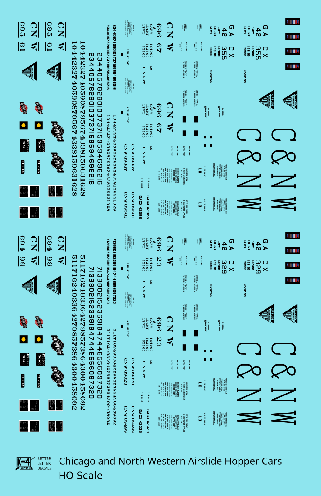 Chicago and North Western Airslide Covered Hopper Black  - Decal - Choose Scale