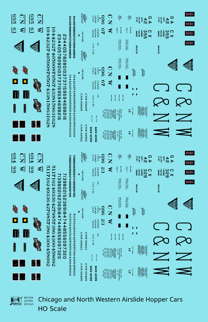Chicago and North Western Airslide Covered Hopper Black  - Decal - Choose Scale