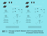 Chicago and North Western 50 Ft Insulated Boxcar Black and White Employee Owned Herald - Decal - Choose Scale
