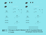 Chicago and North Western 50 Ft Insulated Boxcar Black and White Employee Owned Herald - Decal - Choose Scale