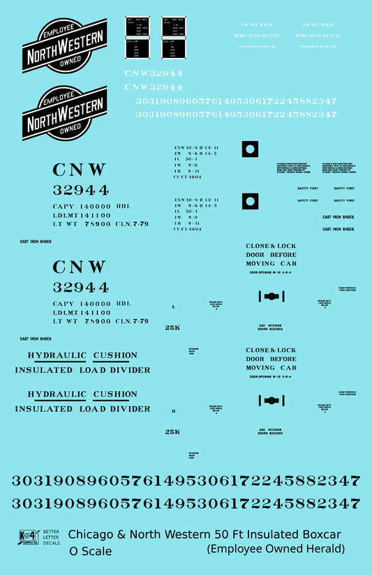 Chicago and North Western 50 Ft Insulated Boxcar Black and White Employee Owned Herald - Decal Sheet