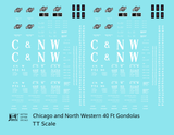 Chicago and North Western 40 Ft Gondola White Herald and Big CNW - Decal - Choose Scale