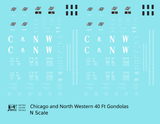 Chicago and North Western 40 Ft Gondola White Herald and Big CNW - Decal - Choose Scale