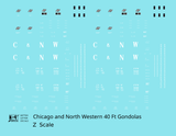 Chicago and North Western 40 Ft Gondola White Herald and Big CNW - Decal - Choose Scale