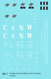 Chicago and North Western 40 Ft Gondola White Herald and Big CNW - Decal - Choose Scale