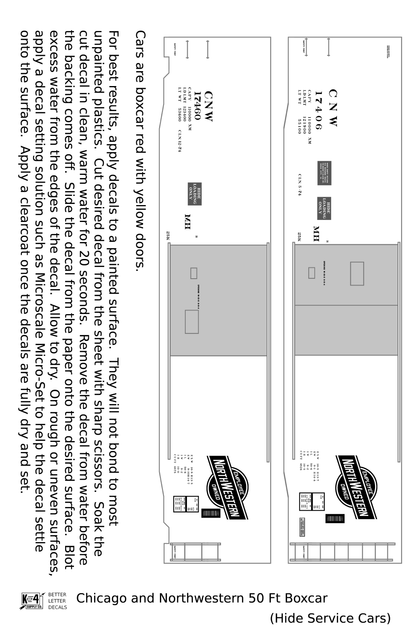 Chicago and North Western 50 Ft Boxcar White Hide Service Cars - Decal