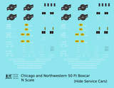 Chicago and North Western 50 Ft Boxcar White Hide Service Cars - Decal - Choose Scale