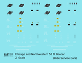 Chicago and North Western 50 Ft Boxcar White Hide Service Cars - Decal - Choose Scale