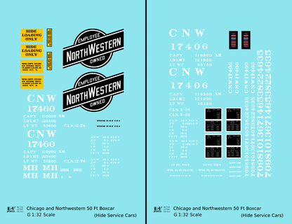 Chicago and North Western 50 Ft Boxcar White Hide Service Cars - Decal - Choose Scale