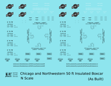 Chicago and North Western 50 Ft Insulated Boxcar Black and White As Built - Decal - Choose Scale