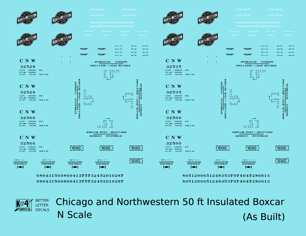 Chicago and North Western 50 Ft Insulated Boxcar Black and White As Built