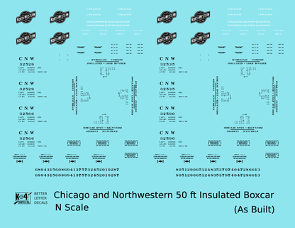 Chicago and North Western 50 Ft Insulated Boxcar Black and White As Built