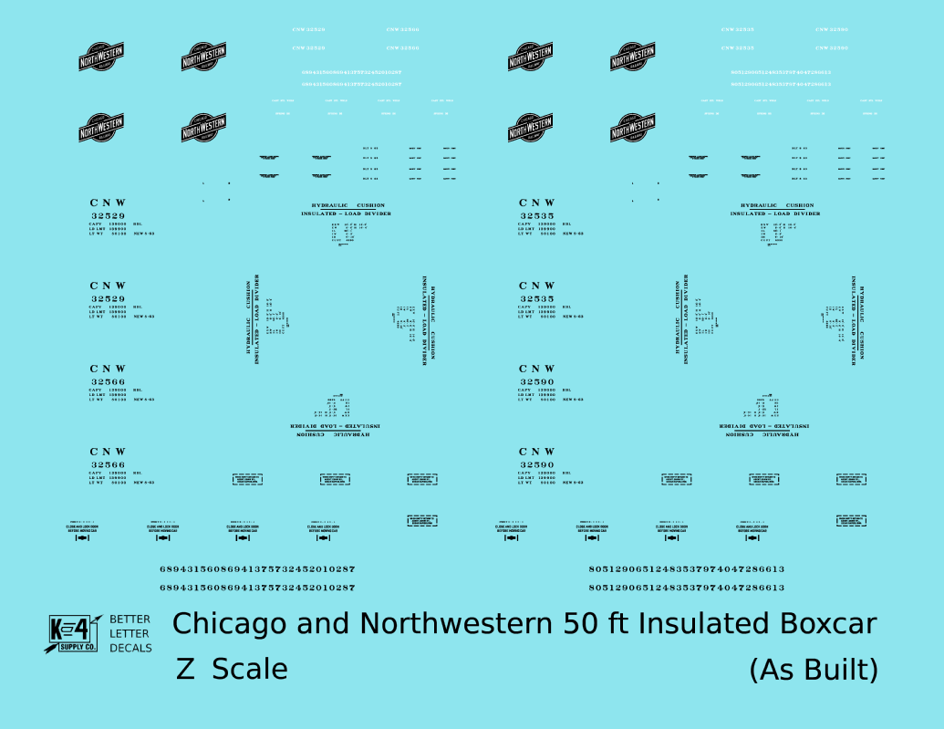 Chicago and North Western 50 Ft Insulated Boxcar Black and White As Built