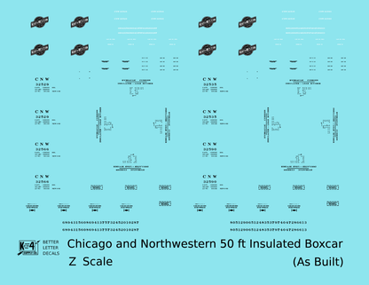 Chicago and North Western 50 Ft Insulated Boxcar Black and White As Built