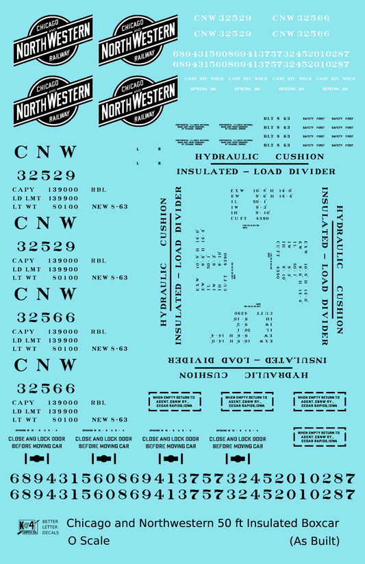 Chicago and North Western 50 Ft Insulated Boxcar Black and White As Built - Decal Sheet