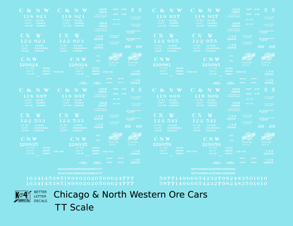 Chicago and North Western Ore Jenny Car White  - Decal - Choose Scale