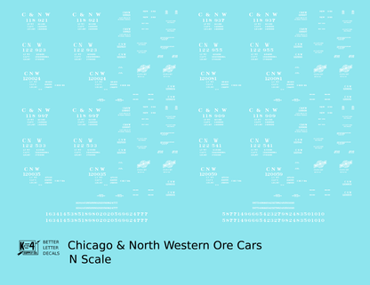 Chicago and North Western Ore Jenny Car White  - Decal - Choose Scale