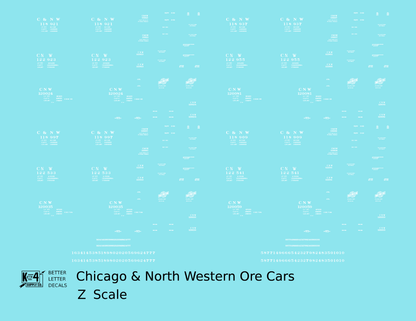 Chicago and North Western Ore Jenny Car White  - Decal - Choose Scale