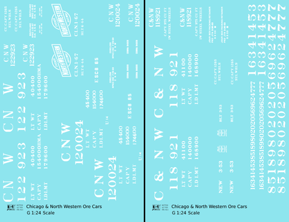 Chicago and North Western Ore Jenny Car White  - Decal - Choose Scale