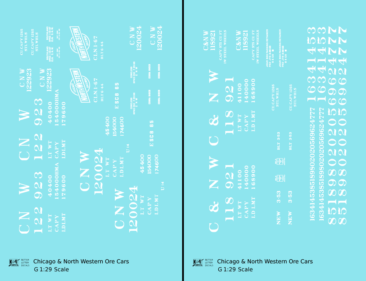 Chicago and North Western Ore Jenny Car White  - Decal - Choose Scale