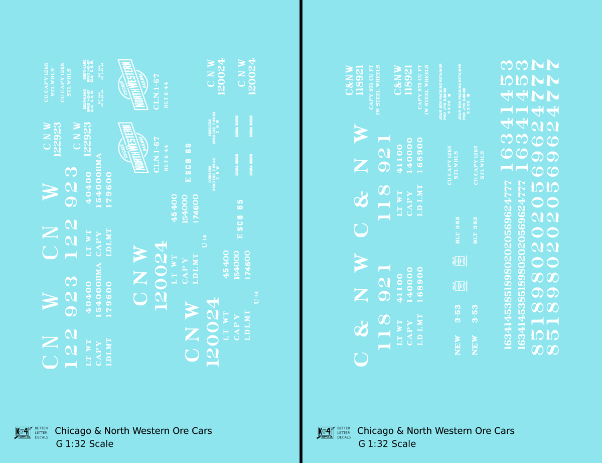 Chicago and North Western Ore Jenny Car White  - Decal - Choose Scale