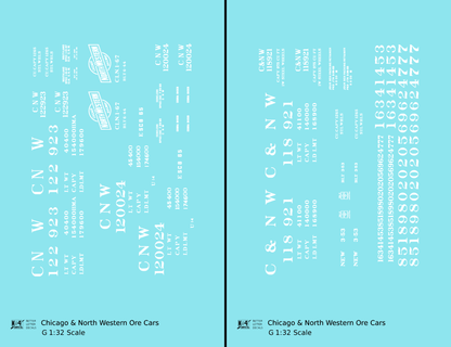 Chicago and North Western Ore Jenny Car White  - Decal - Choose Scale